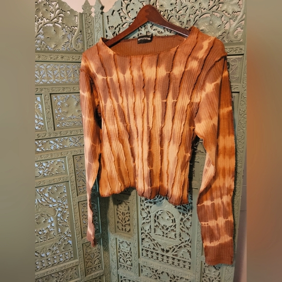 Pretty Little Thing | Ribbed Tie Dye Contrast Seam Long Sleeve Top | Size 6 NWOT - Picture 4 of 12